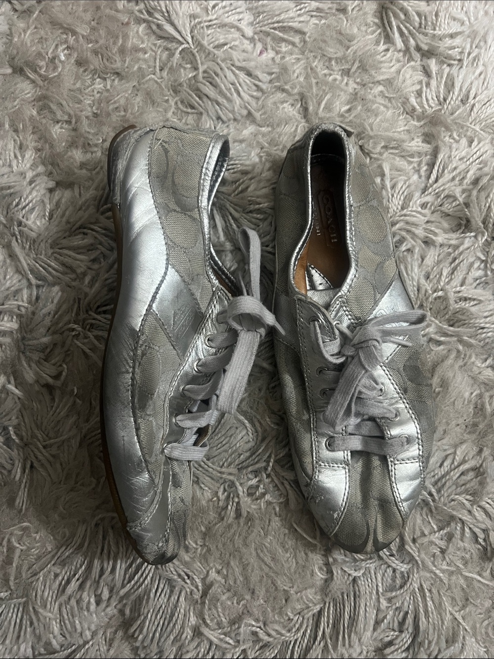 Coach Metallic Silver Signature Low-Top Sneakers